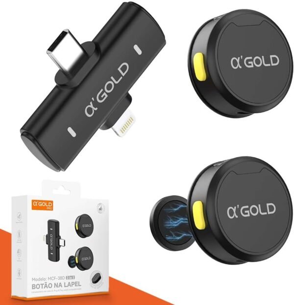 Microfone de Lapela Sem Fio Bluetooth - Linha AGold Premium